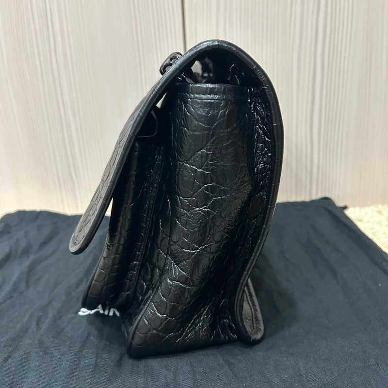 <極新> YSL niki so black 中號 黑色黑鏈皮壓紋 NIKI壓紋皮革中型手袋 #購證-11