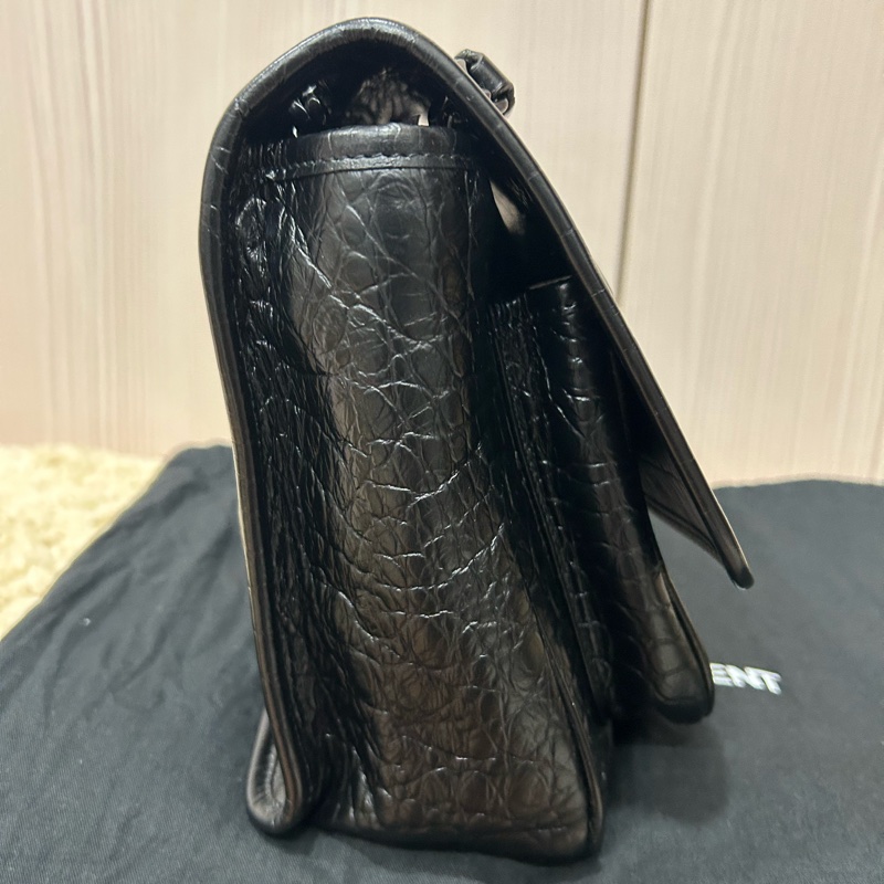 <極新> YSL niki so black 中號 黑色黑鏈皮壓紋 NIKI壓紋皮革中型手袋 #購證-12