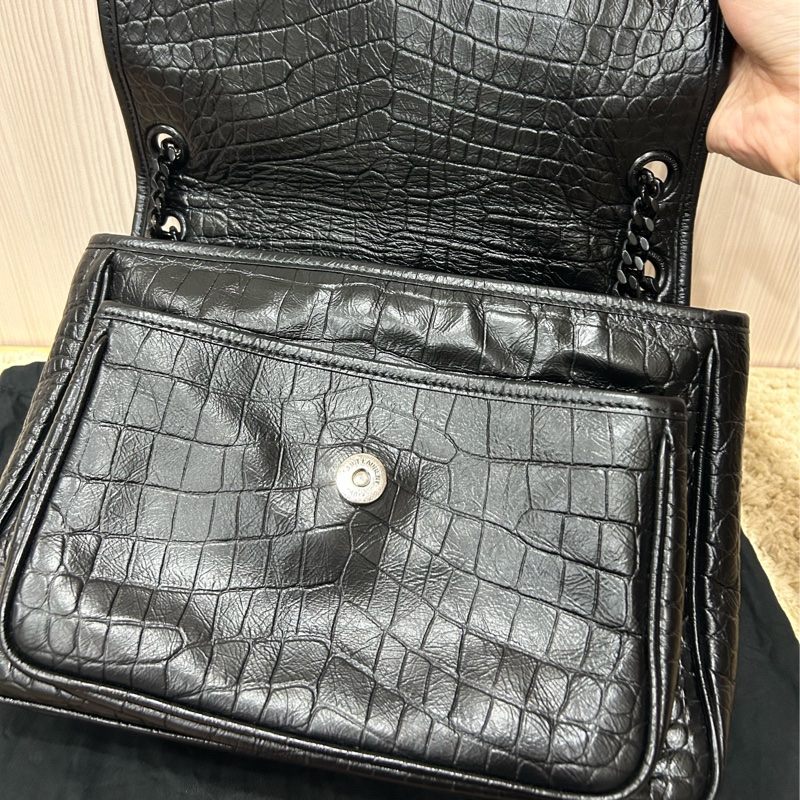 <極新> YSL niki so black 中號 黑色黑鏈皮壓紋 NIKI壓紋皮革中型手袋 #購證-13