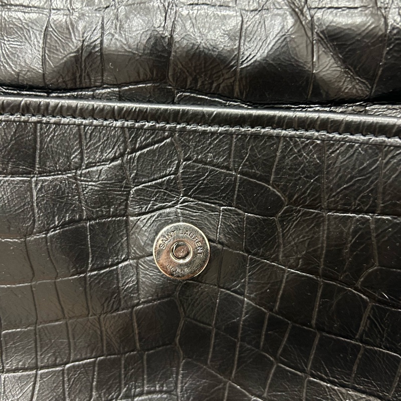 <極新> YSL niki so black 中號 黑色黑鏈皮壓紋 NIKI壓紋皮革中型手袋 #購證-14