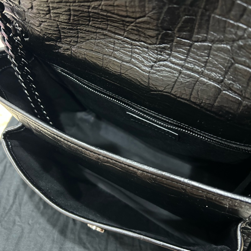 <極新> YSL niki so black 中號 黑色黑鏈皮壓紋 NIKI壓紋皮革中型手袋 #購證-15