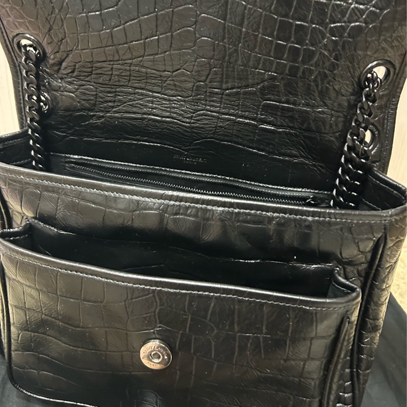 <極新> YSL niki so black 中號 黑色黑鏈皮壓紋 NIKI壓紋皮革中型手袋 #購證-16