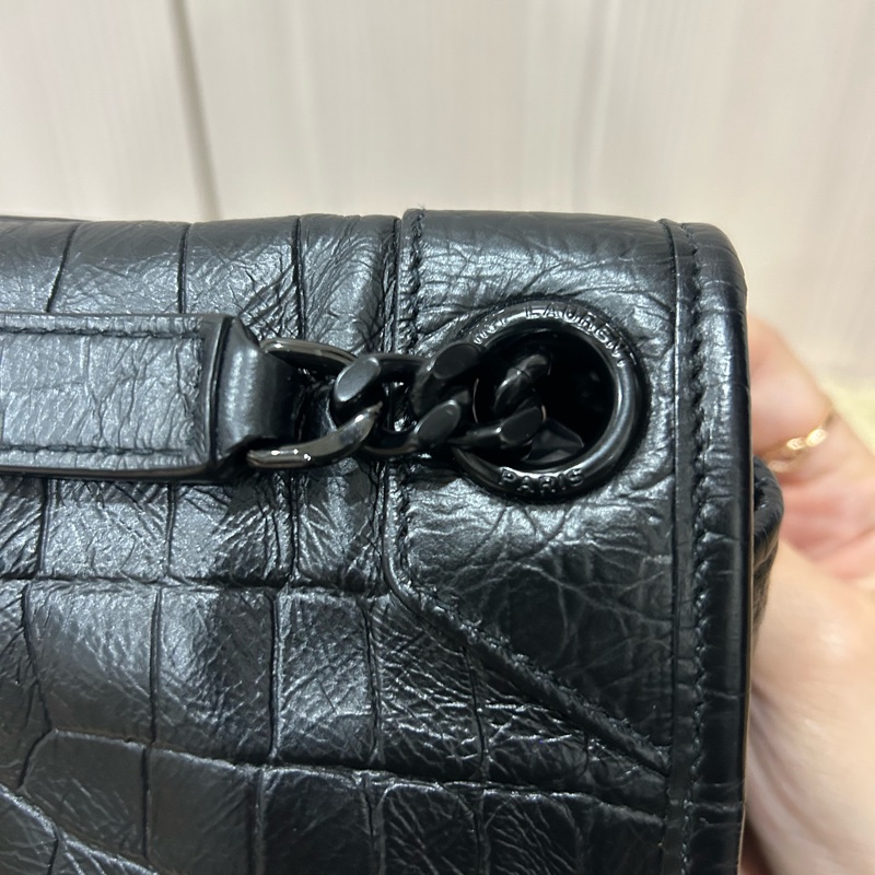 <極新> YSL niki so black 中號 黑色黑鏈皮壓紋 NIKI壓紋皮革中型手袋 #購證-21