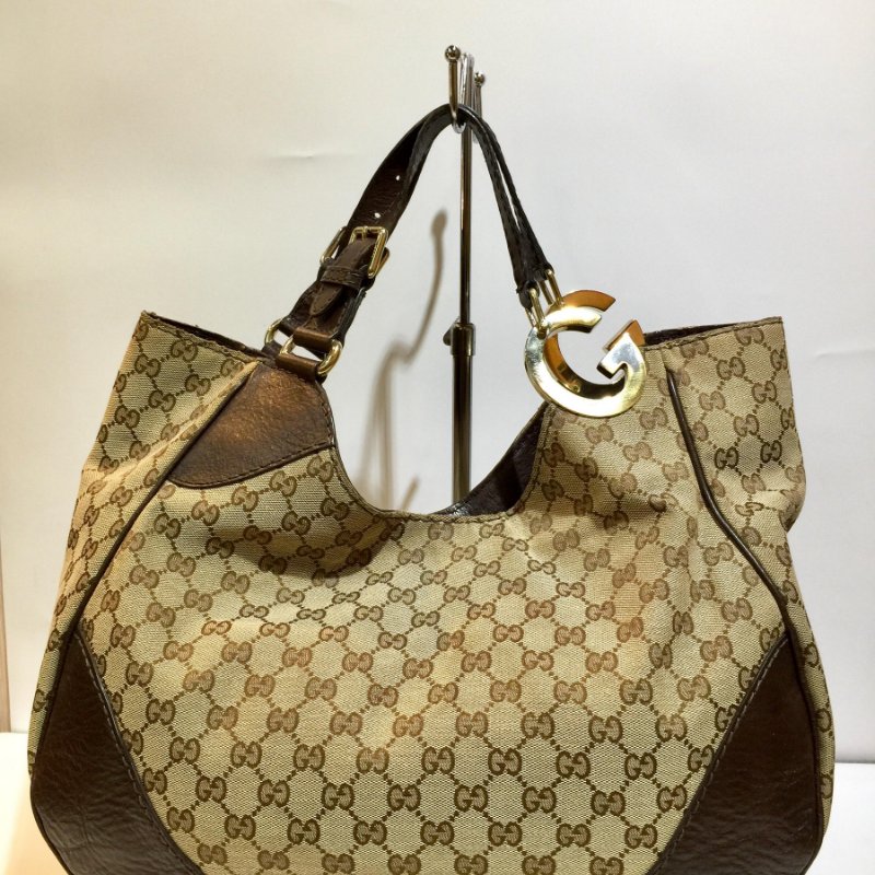 Gucci  經典緹花布 雙G Logo肩背包 /購物包-0