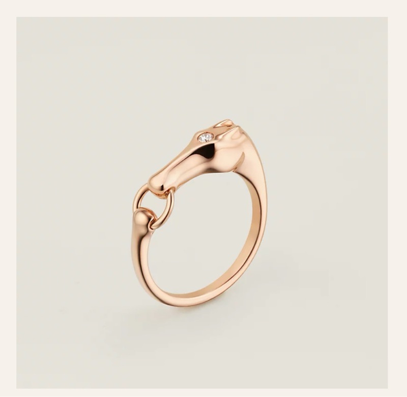愛馬仕Hermes galop玫瑰金馬上鑽戒指 50碼-0
