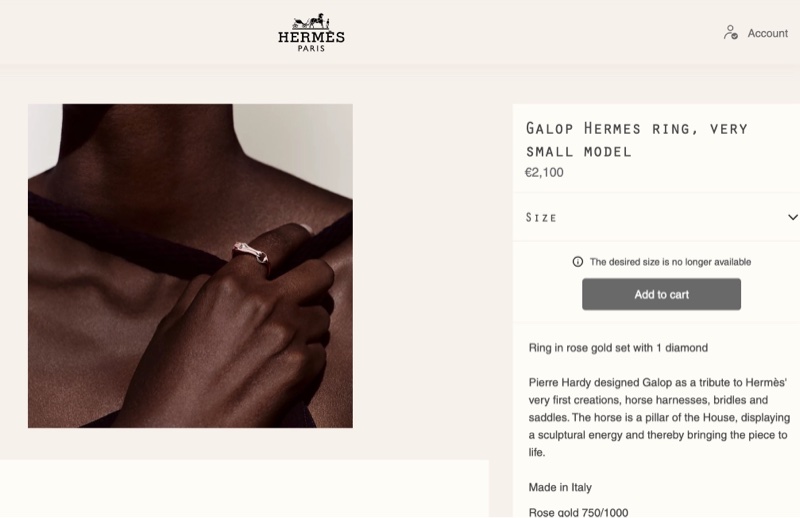 愛馬仕Hermes galop玫瑰金馬上鑽戒指 50碼-1