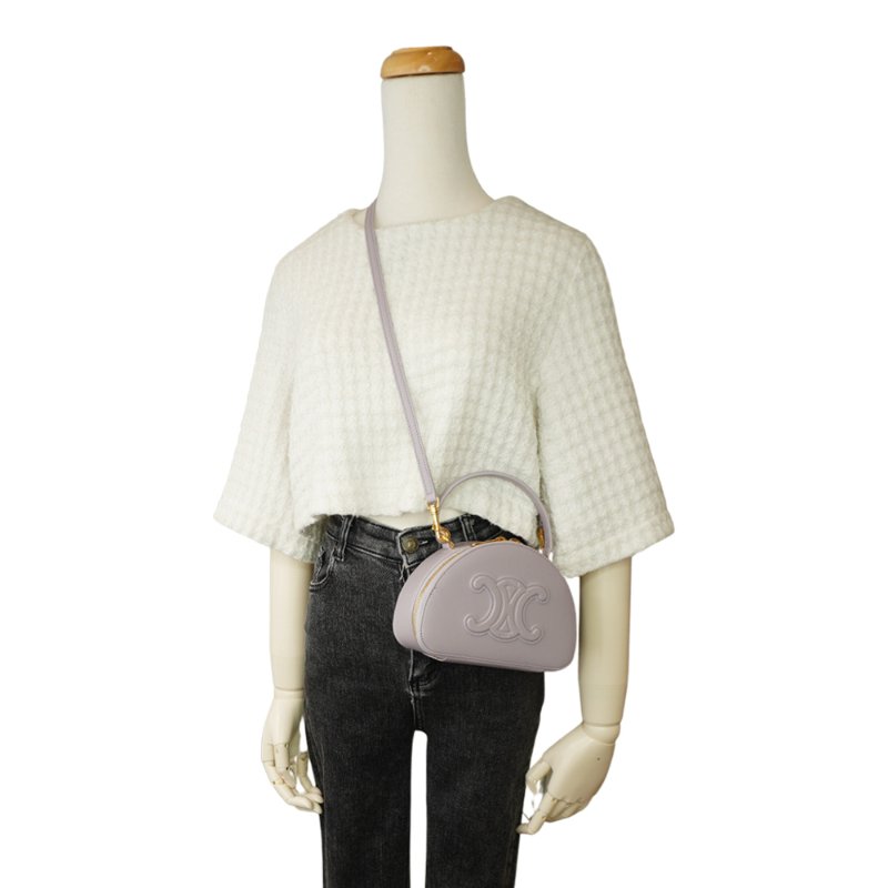 Celine 凱旋門半月形牛皮手提兩用包(淺紫)-7