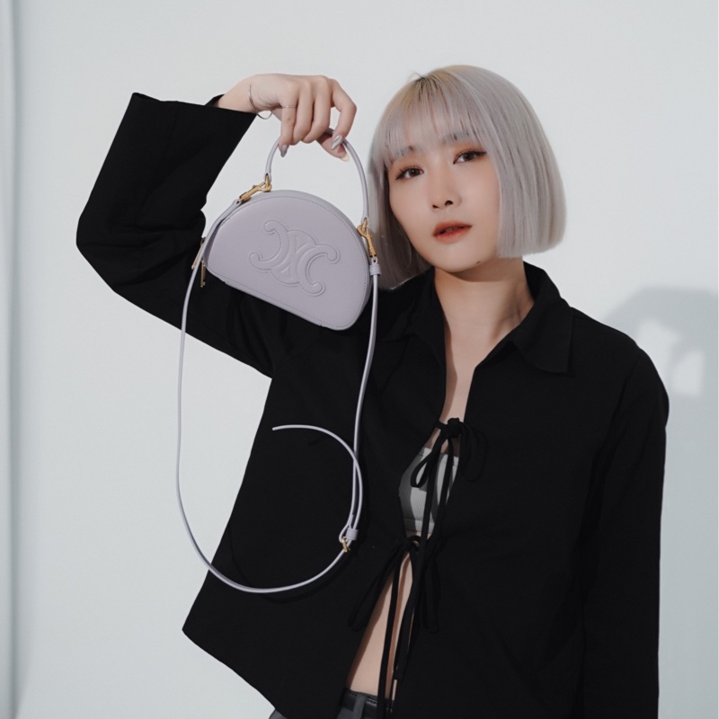 Celine 凱旋門半月形牛皮手提兩用包(淺紫)-0