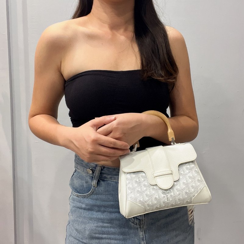 GOYARD 白色全皮 mini Saigon迷你西貢包/肩背包/手提包/斜背包/二用包-11