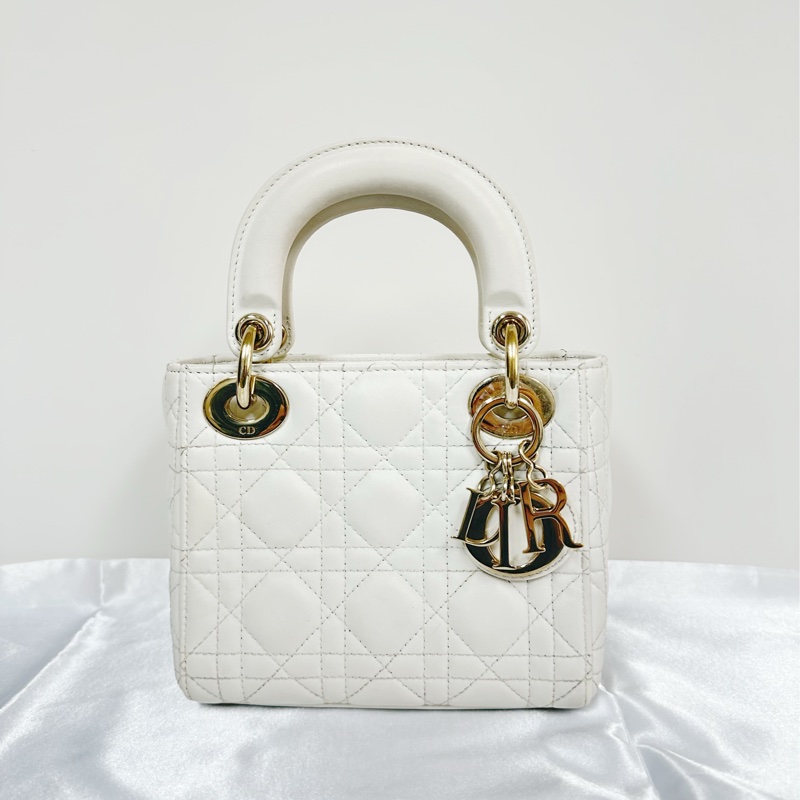 ❌已售❌ Dior Lady Dior Mini 三格黛妃包 Latte Cannage 奶油色淡金-0