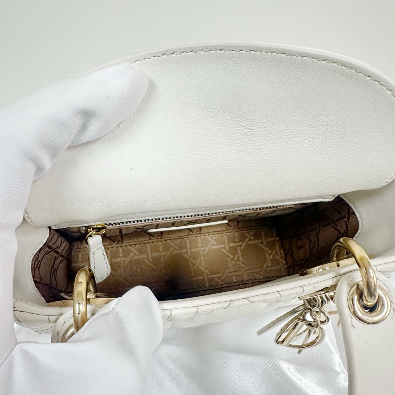 ❌已售❌ Dior Lady Dior Mini 三格黛妃包 Latte Cannage 奶油色淡金-4