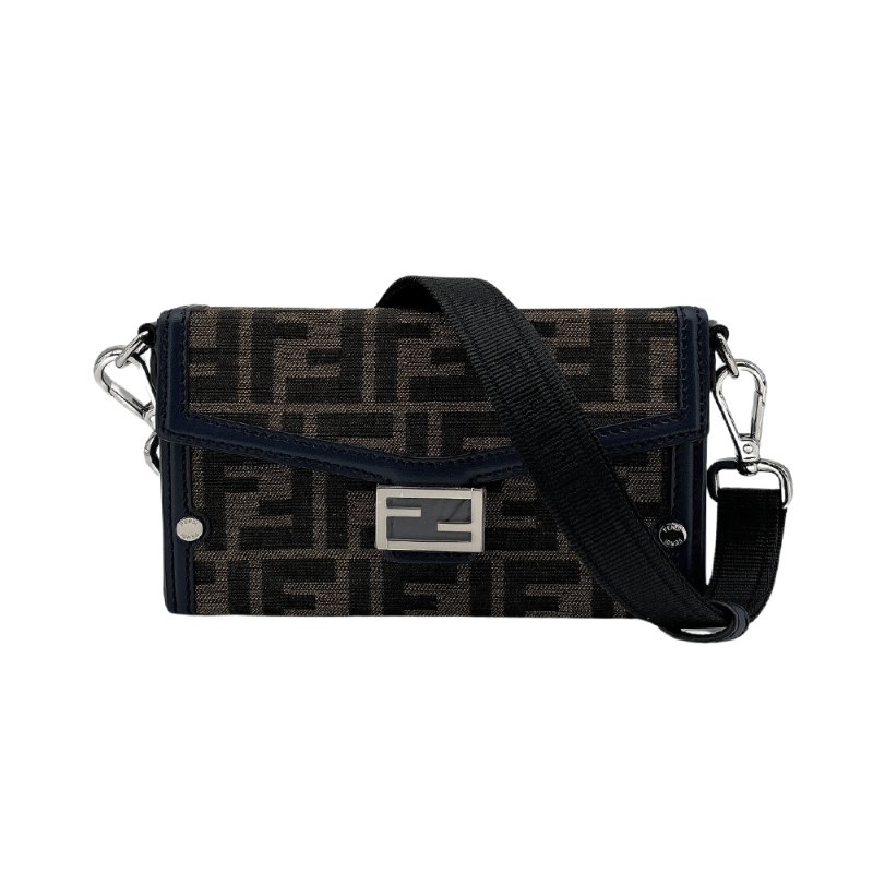 Fendi Mini Soft Trunk Baguette 帆布斜背手機包(7AS139-深藍/棕)-0