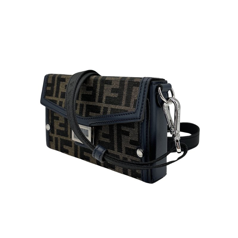 Fendi Mini Soft Trunk Baguette 帆布斜背手機包(7AS139-深藍/棕)-1