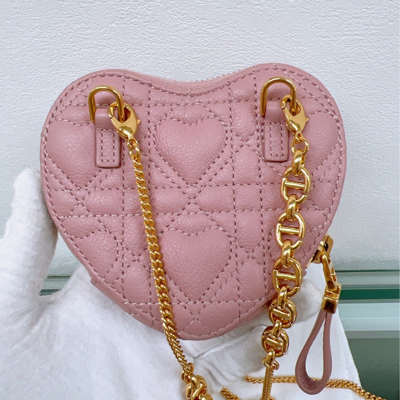Dior caro heart pouch with chain 迪奧愛心包 乾燥玫瑰粉💗-2