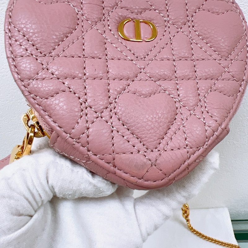 Dior caro heart pouch with chain 迪奧愛心包 乾燥玫瑰粉💗-9