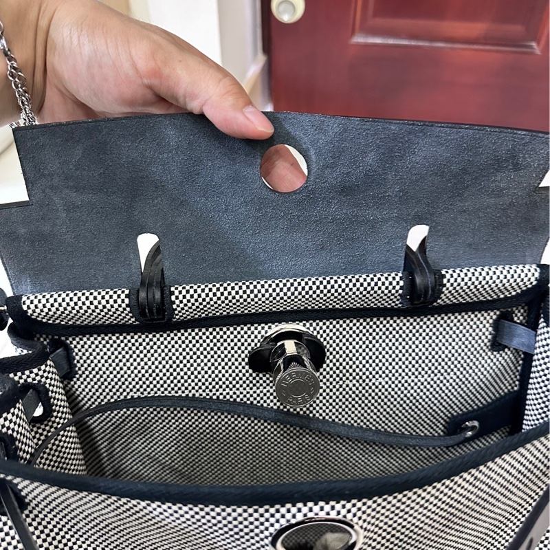 Hermes 愛馬仕 Herbag 31 帆布拼牛皮 特殊編織款 熊貓配色-14