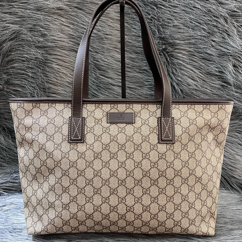 Gucci 211137 咖啡色 PVC GG 老花 托特包 購物包 手提包-0