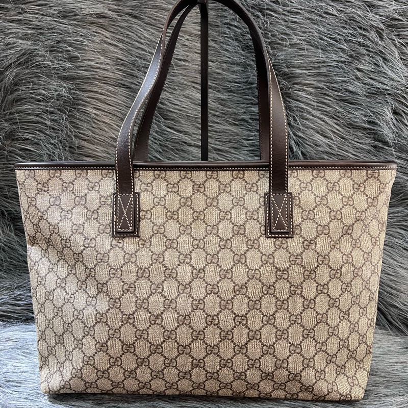 Gucci 211137 咖啡色 PVC GG 老花 托特包 購物包 手提包-1
