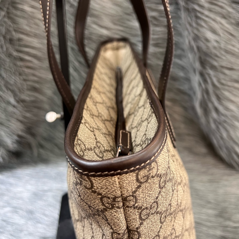Gucci 211137 咖啡色 PVC GG 老花 托特包 購物包 手提包-12