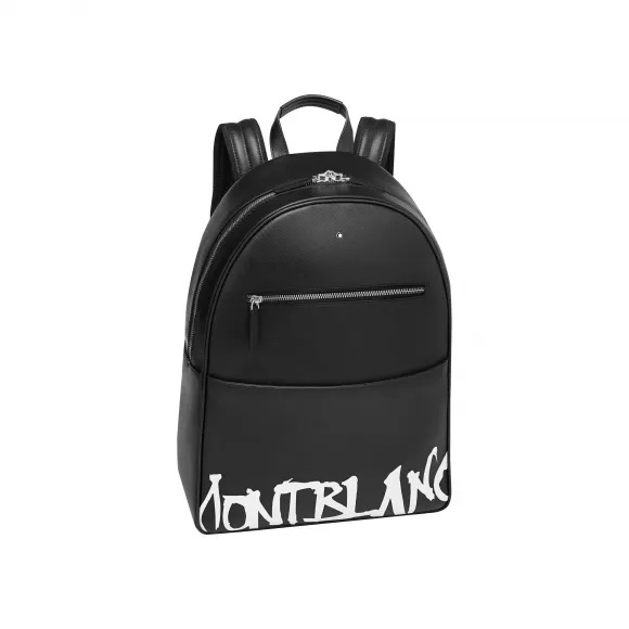 萬寶龍 Montblanc 全牛皮 後背包 電腦包 黑色塗鴉-9