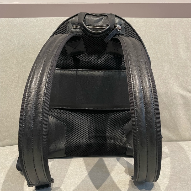 萬寶龍 Montblanc 全牛皮 後背包 電腦包 黑色塗鴉-4