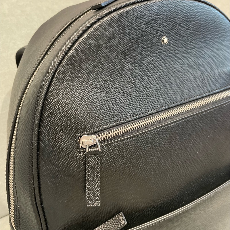 萬寶龍 Montblanc 全牛皮 後背包 電腦包 黑色塗鴉-5