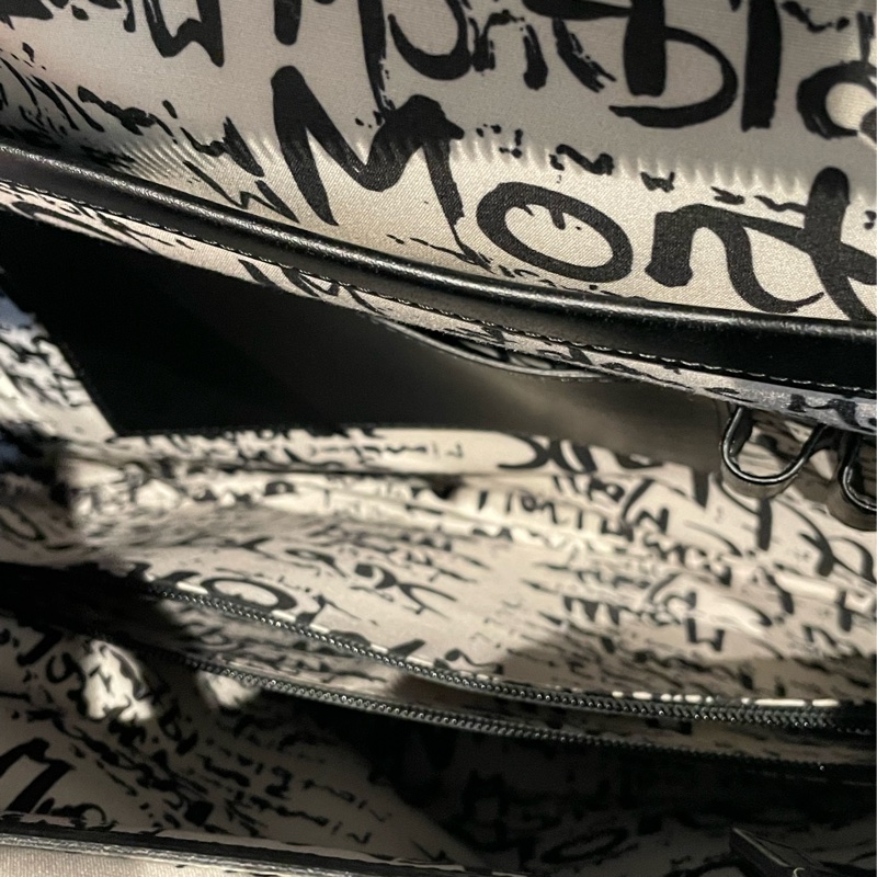 萬寶龍 Montblanc 全牛皮 後背包 電腦包 黑色塗鴉-7