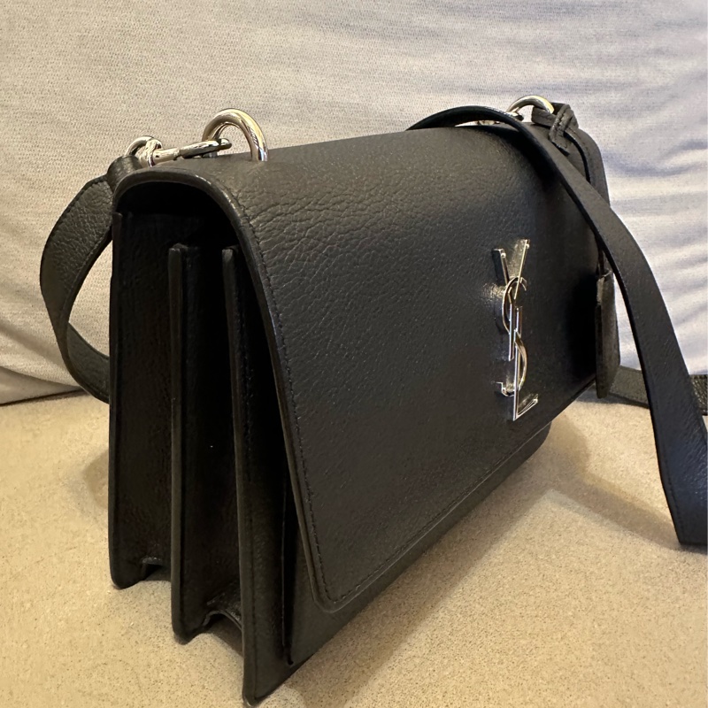 YSL SUNSET MEDIUM 聖羅蘭 黑色銀扣牛皮日落包-2