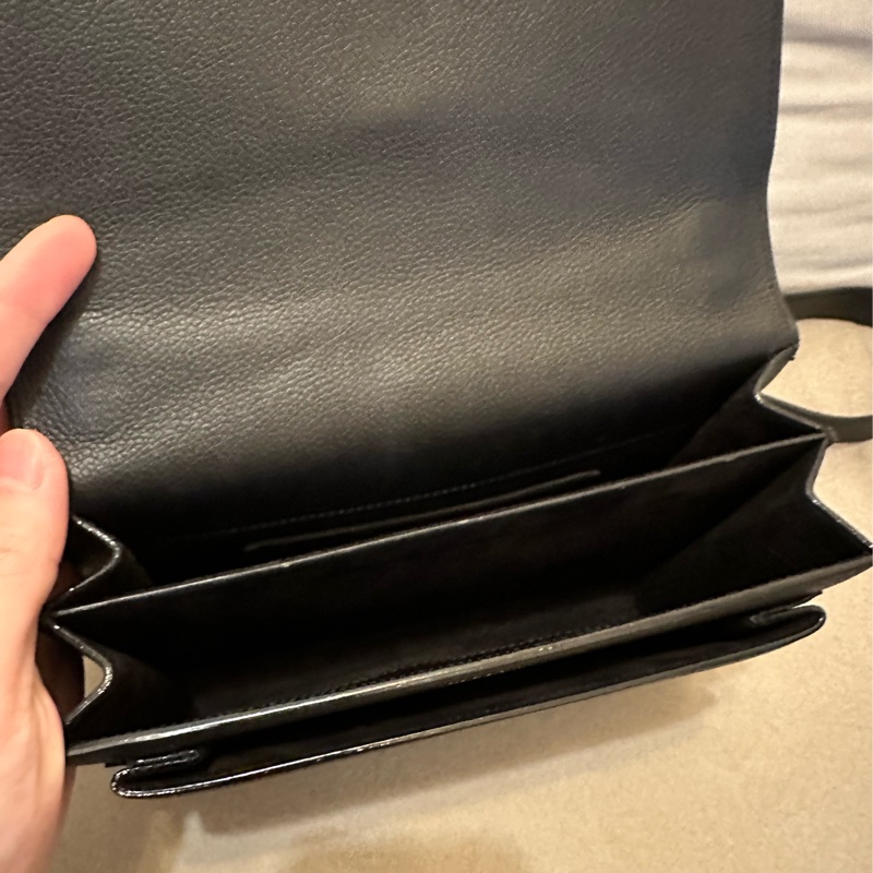 YSL SUNSET MEDIUM 聖羅蘭 黑色銀扣牛皮日落包-12