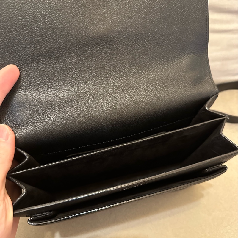 YSL SUNSET MEDIUM 聖羅蘭 黑色銀扣牛皮日落包-13