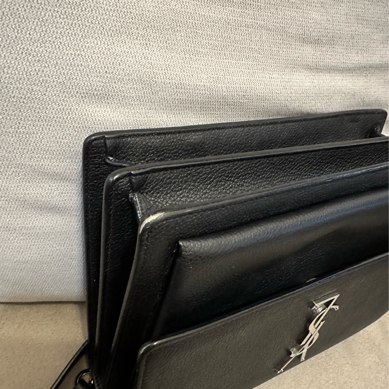 YSL SUNSET MEDIUM 聖羅蘭 黑色銀扣牛皮日落包-17