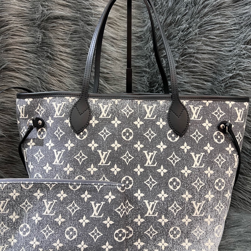 LV M21465 老花 丹寧 牛仔 刷色 Neverfull MM 托特包 購物包 手提包-0