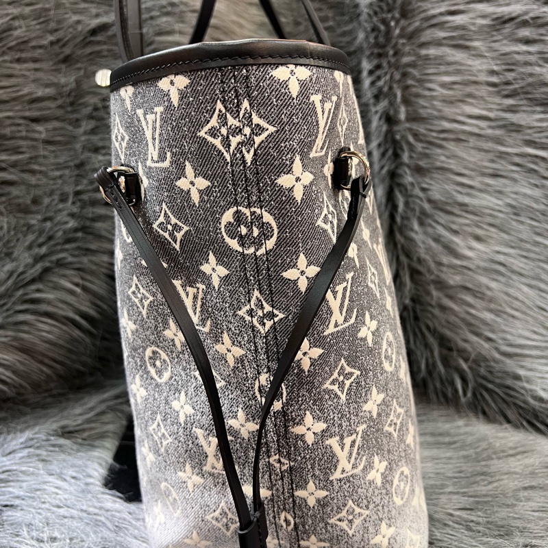 LV M21465 老花 丹寧 牛仔 刷色 Neverfull MM 托特包 購物包 手提包-4
