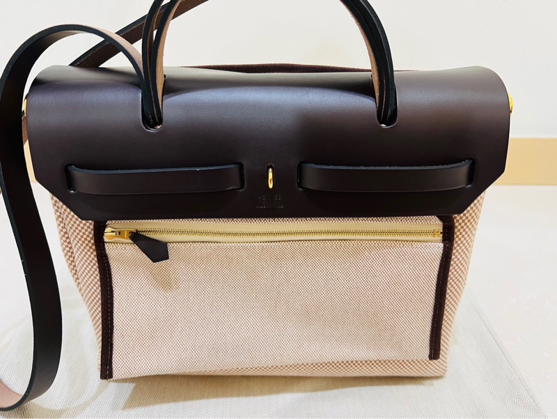 Hermes herbag 31 編織款 烏木金釦拼帆布-3