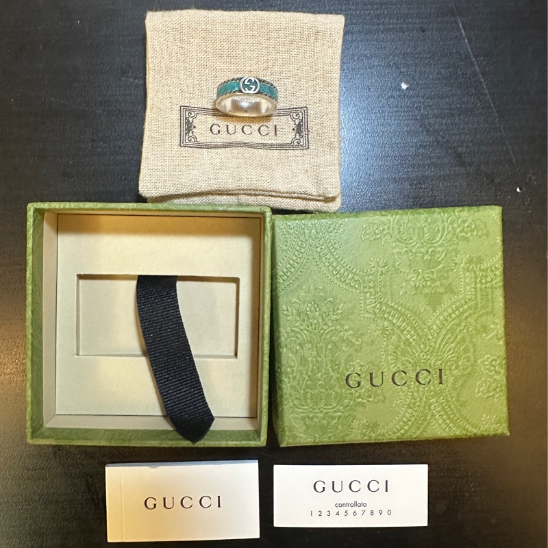 Gucci 互鎖 G 戒指 綠松石琺瑯和銀-0