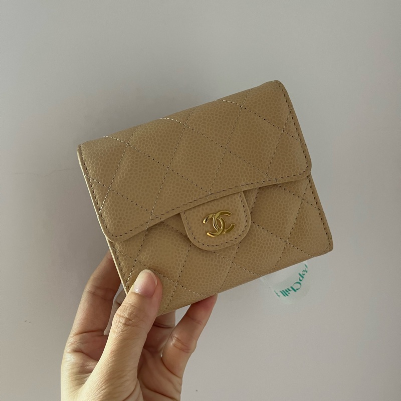 奶茶色超美香奈兒三折皮夾短夾-2