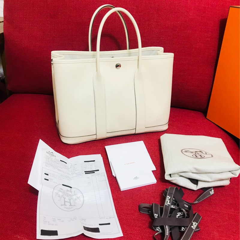 Hermes Garden Party 30 奶油白花園包-6