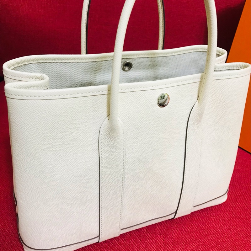 Hermes Garden Party 30 奶油白花園包-9