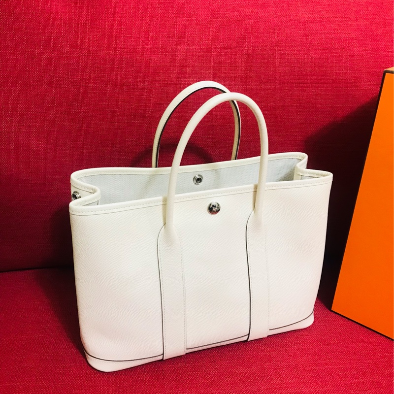 Hermes Garden Party 30 奶油白花園包-11