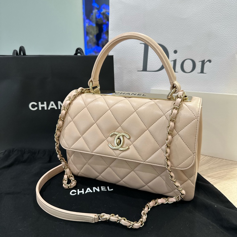CHANEL TRENDY CC 淺米色提把包-晶片款-2
