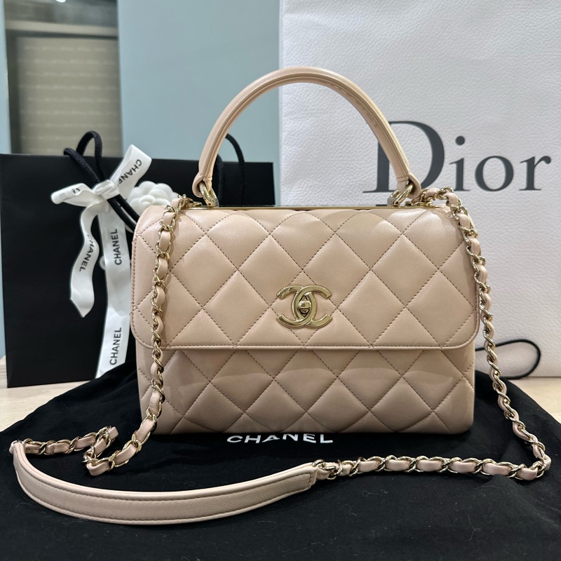 CHANEL TRENDY CC 淺米色提把包-晶片款-5
