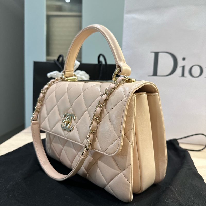 CHANEL TRENDY CC 淺米色提把包-晶片款-6