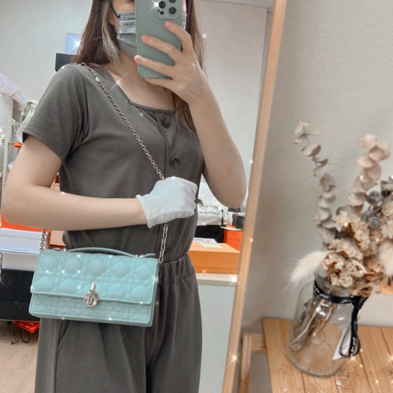 迪奧 My dior mini bag 天藍色珍珠鏈條包-17
