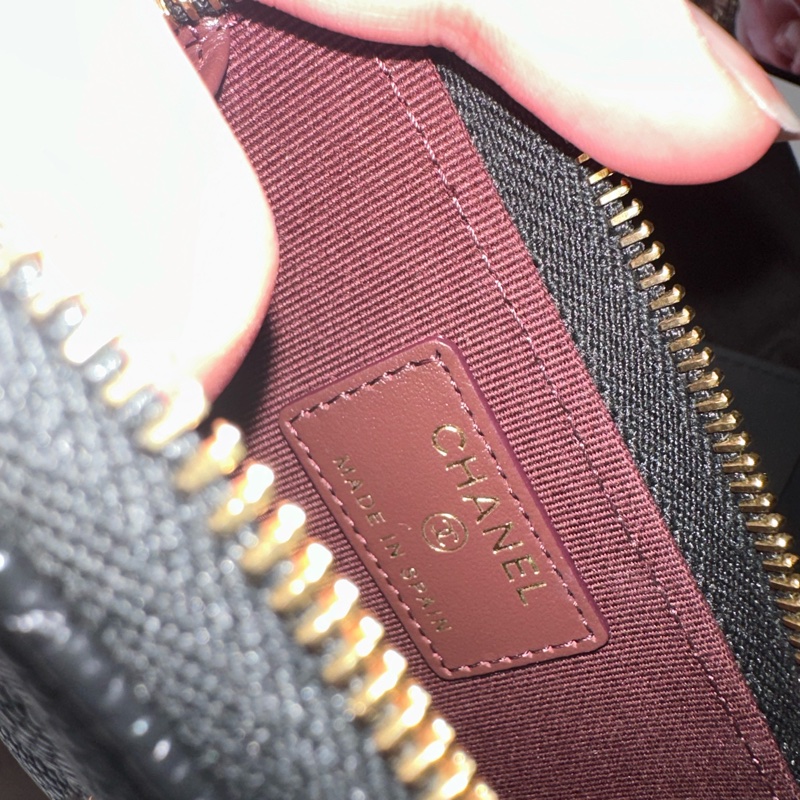 💖Chanel 拉鍊零錢包 黑色金釦 荔枝皮💖 全新全配-3