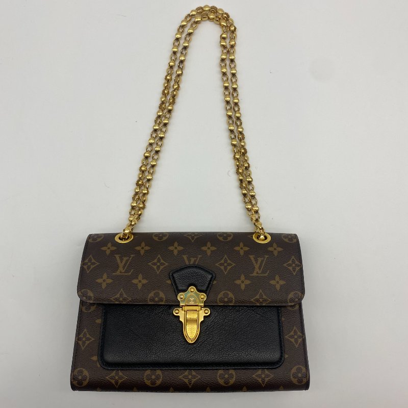 Louis Vuitton LV 字紋拼黑皮 VICTOIRE 維多利亞 斜背包/肩背包/二用包-1