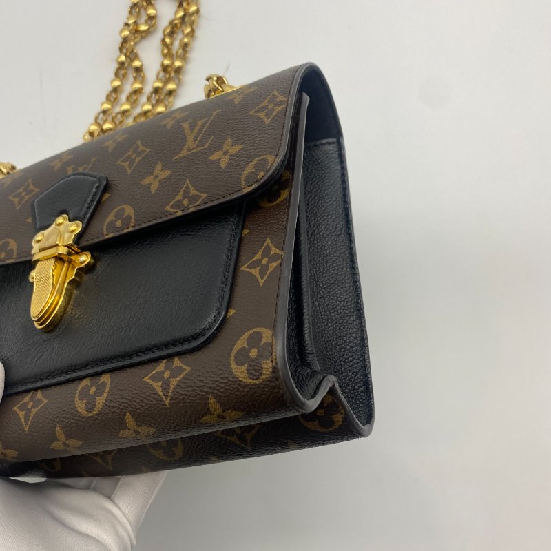 Louis Vuitton LV 字紋拼黑皮 VICTOIRE 維多利亞 斜背包/肩背包/二用包-3