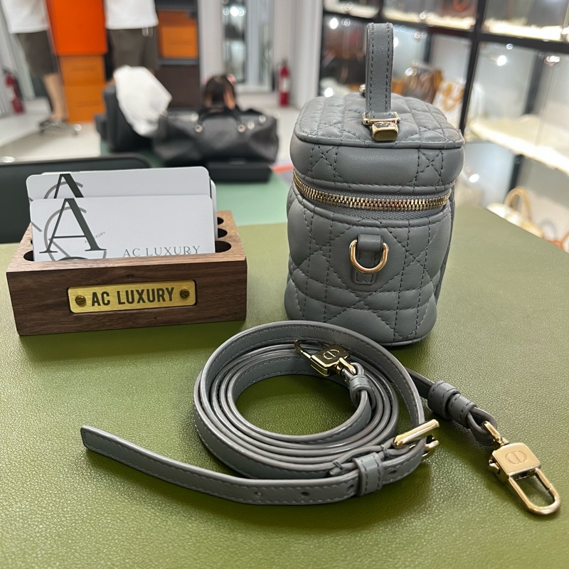 🤍Dior Lady mini vanity藤格紋 霧霾藍色 gray 化妝包 小盒子 盒子包💙🩶-1