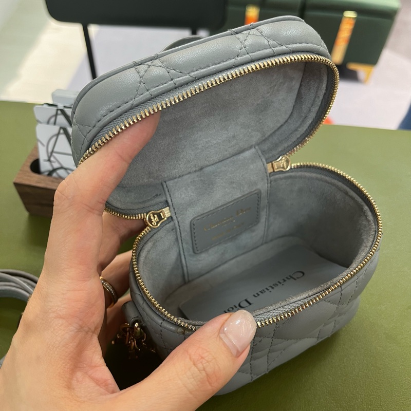 🤍Dior Lady mini vanity藤格紋 霧霾藍色 gray 化妝包 小盒子 盒子包💙🩶-4