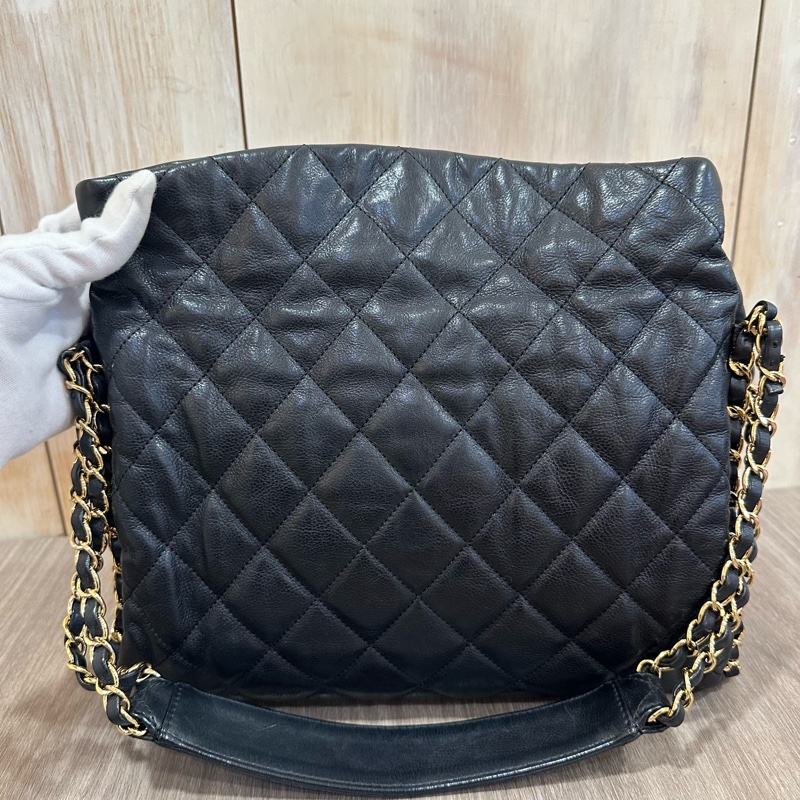 Chanel黑金牛皮皮穿鏈飾邊肩背口蓋包Chain Around-26