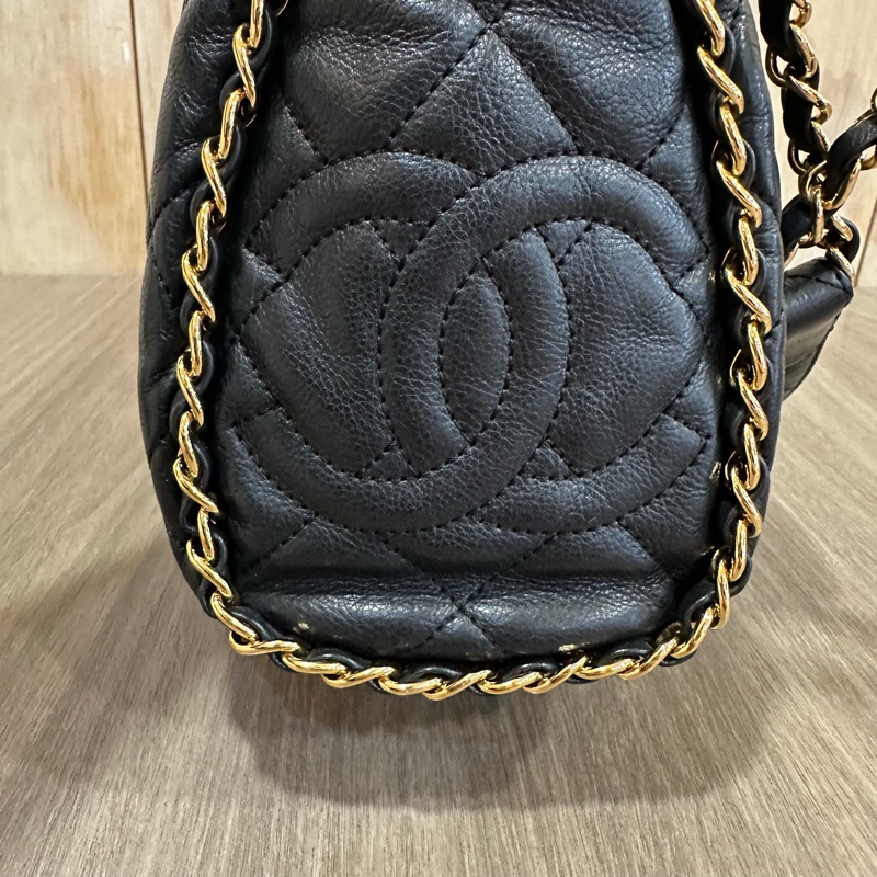 Chanel黑金牛皮皮穿鏈飾邊肩背口蓋包Chain Around-33